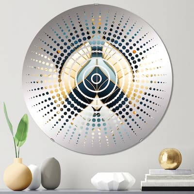 Designart "Teal And Gold Damask Geometric Dream" - Bohemian Damask Sun Circles Wall Mirror