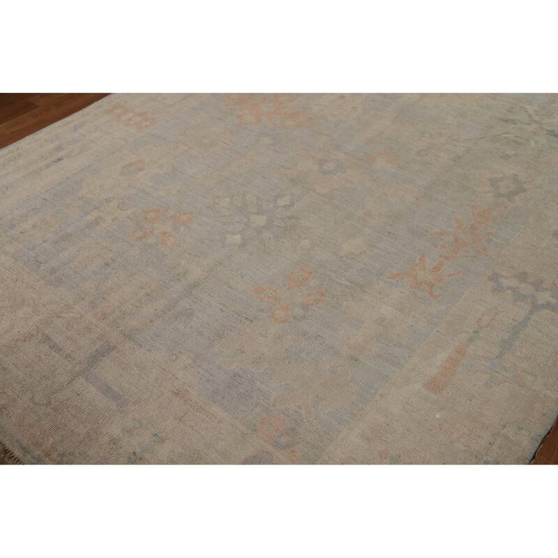 Geometric Vegetable Dye Oushak Turkish Rug Hand-Knotted Wool Carpet - 6'3"x 8'2"