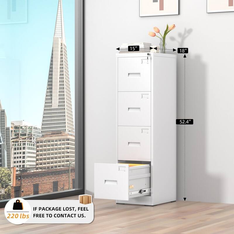 18'' Deep 4 Drawers Vertical Metal Locking File Cabinet with with 4 Adjustable Hanging Frame for Home Office