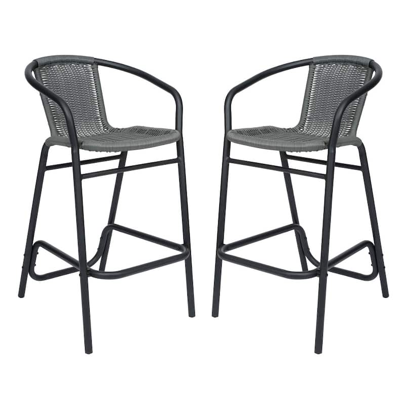 2PK Indoor/Outdoor Rattan Restaurant Barstools