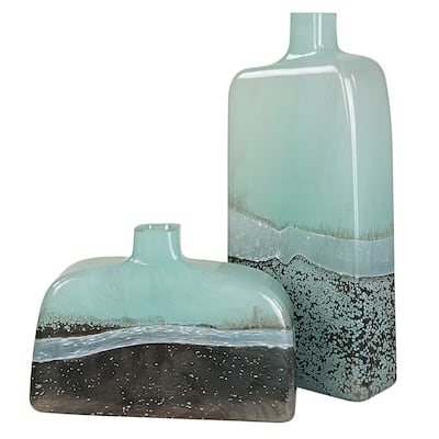 Uttermost Fuze Aqua & Bronze Vases, Set Of 2