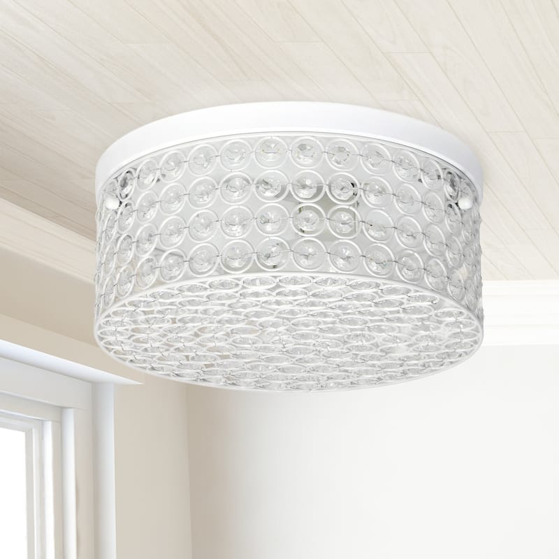 Round Flush Mount Ceiling Light 12 Inch 2 Light White Modern Interior Lighting