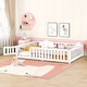 preview thumbnail 37 of 79, Modern Floor Bed with Safety Guardrails and Door, Suitable for Kids Full White