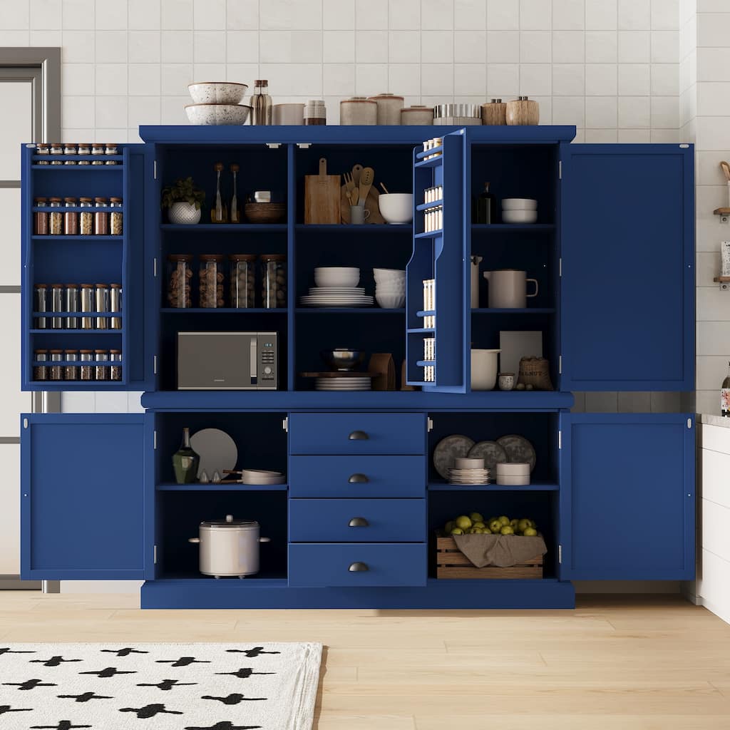 Roomfitters Kitchen Pantry Organizers and Storage Kitchen Cabinet, Hutch with Microwave Stand, 4 Drawers, Spice Racks