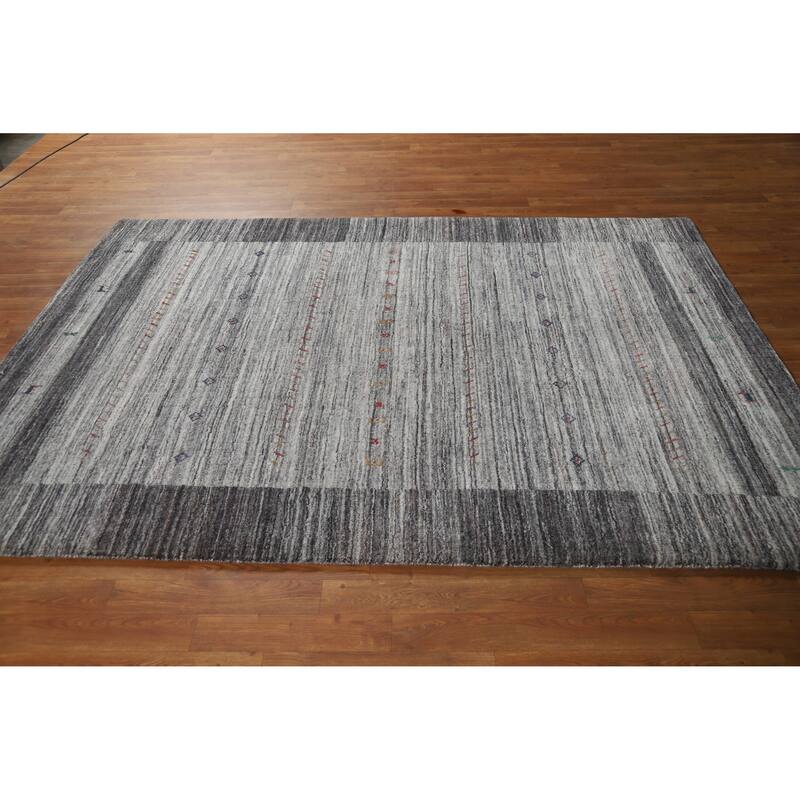 Hand Knotted Oriental 100% Wool Carpet Tribal Tribal Greys & Charcoal Gabbeh Area Rug - 7' 7'' X 5' 6''