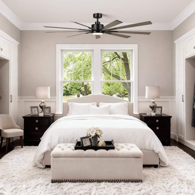 72" Farmhouse Black Integrated LED Windmill Ceiling Fan with Light and Remote