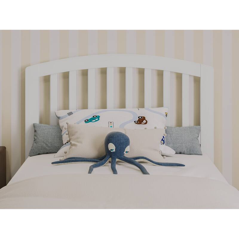 Twin Platform Bed with Trundle - White Mission Style Bed Frame & USB Charger