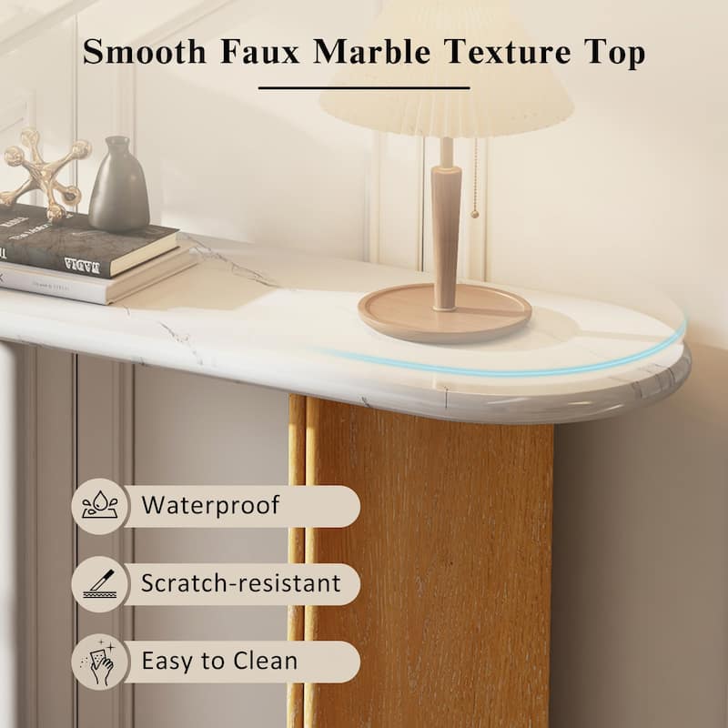 Narrow Console Table, Entryway Table,Natural+White