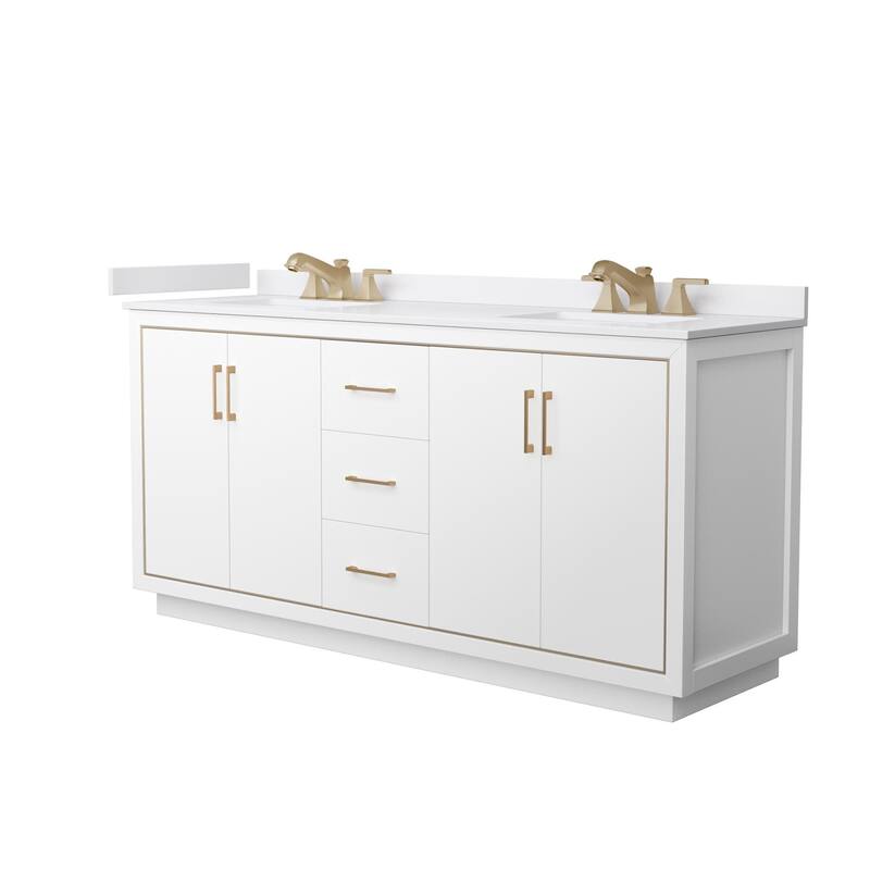 Wyndham Collection WCF1111-72D-VCA-US3MXX Icon 72" Free Standing - White / White Cultured Marble Top / Satin Bronze