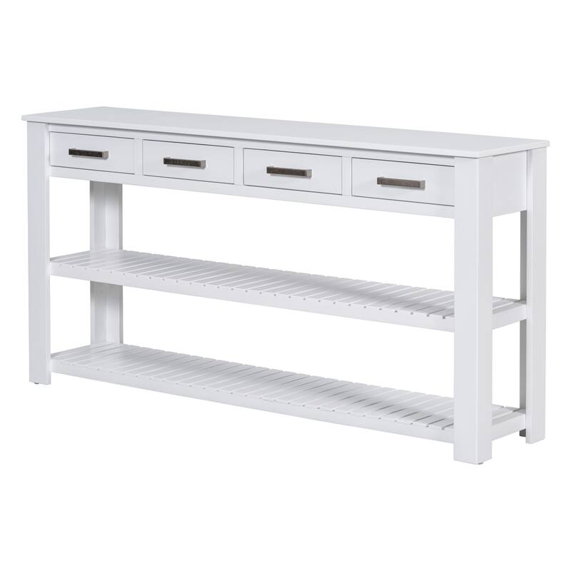Stylish Entryway Console Table with 4 Drawers and 2 Shelves, Suitable for Entryways, Living Rooms.
