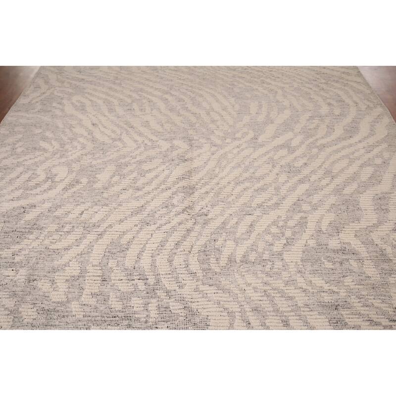 All-Over Abstract Moroccan Area Rug Hand-Knotted Wool Carpet - 7'11" x 10'3"