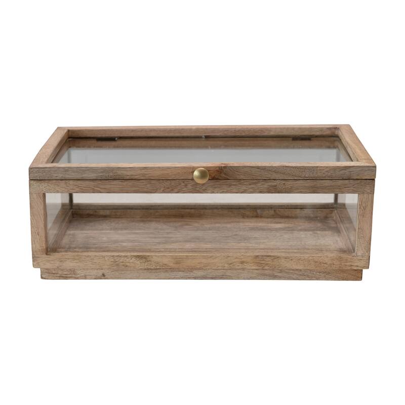 Mango Wood & Glass Display Box with Lid - 15.0"L x 8.0"W x 5.5"H