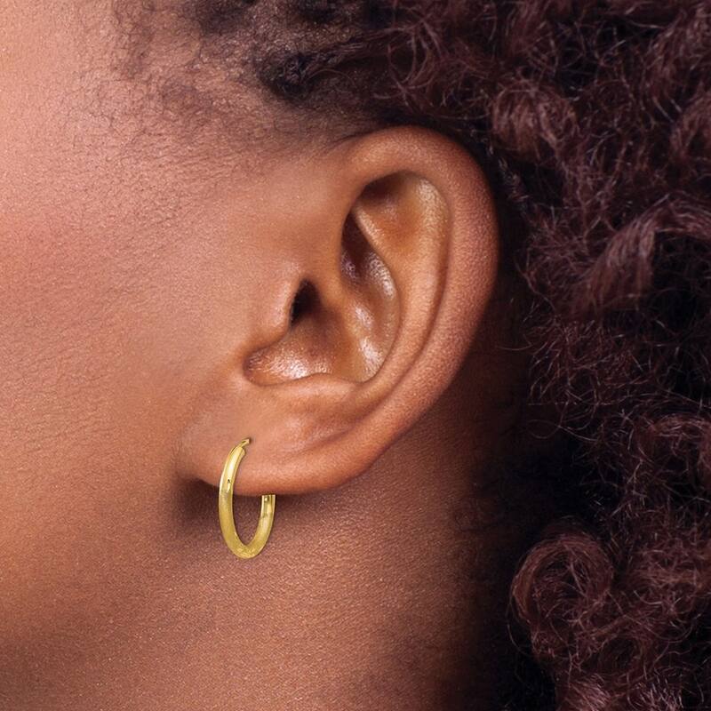 Curata 14k Diamond-cut Yellow Polished tube 2x18mm Round Endless Hoop Earrings