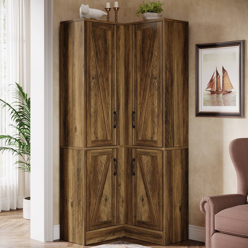 70.8-in Corner Cabinet, Farmhouse Accent Cabinet with Barn Doors