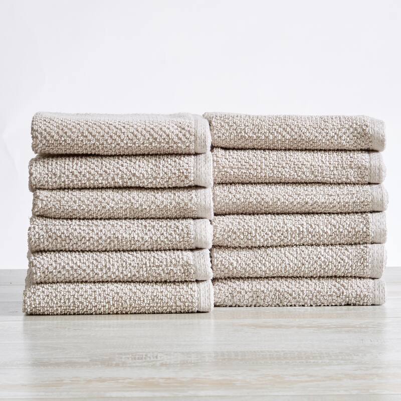 Luxurious Cotton Popcorn Textured Towel Set - Washcloths (12-Pack) - Silver Cloud
