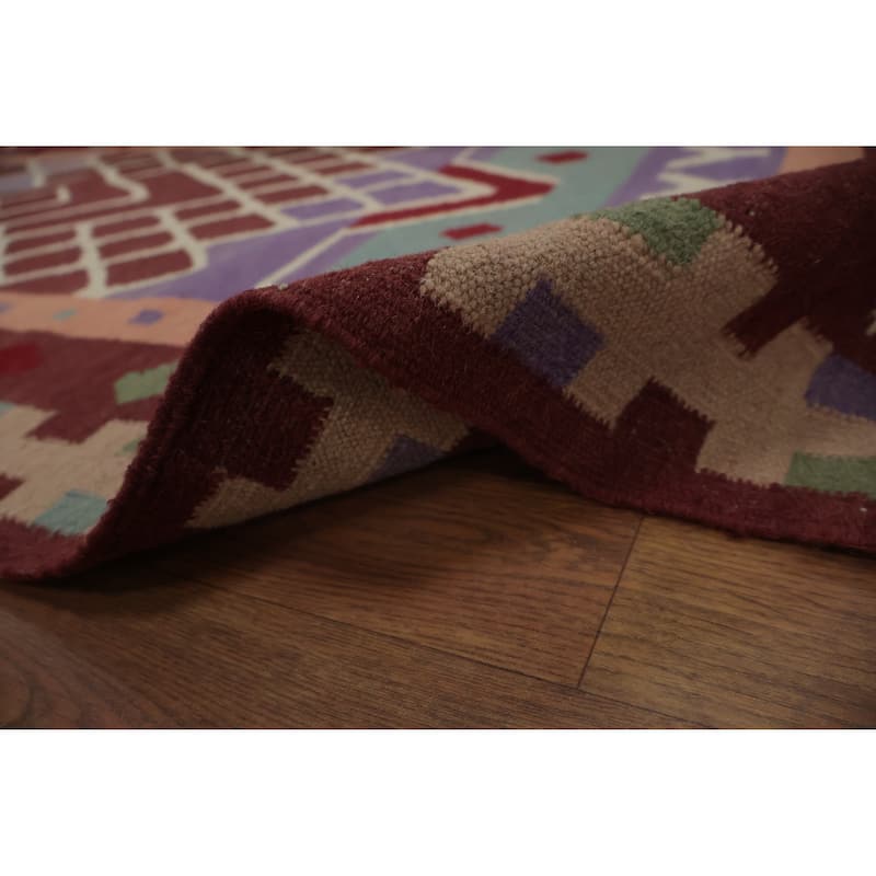 Hand Woven Oriental 100% Wool Carpet Southwestern Tribal Multi-Colored Kilim Runner Rug - 12' 10'' X 3' 3''
