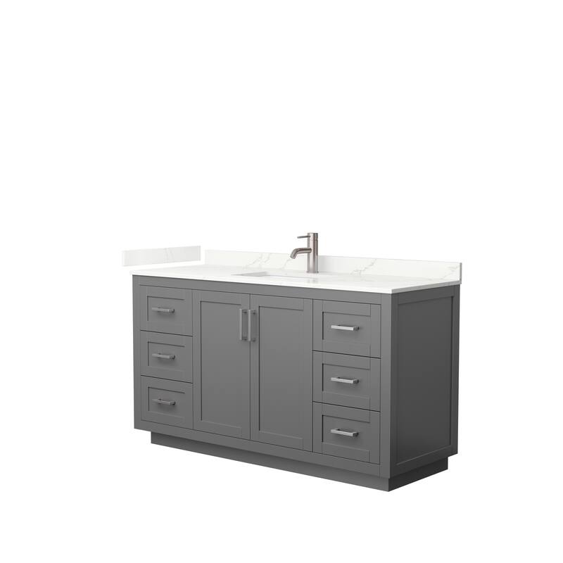 Miranda 60-inch Single Vanity, Quartz Top - Dark Gray, Nickel Trim, Giotto Quartz Top