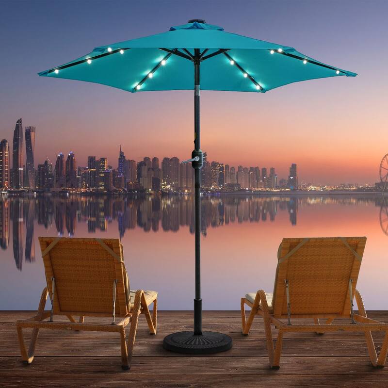LIVOOSUN Patio 7.5 Feet Market Solar LED Light Umbrella - Lake Blue