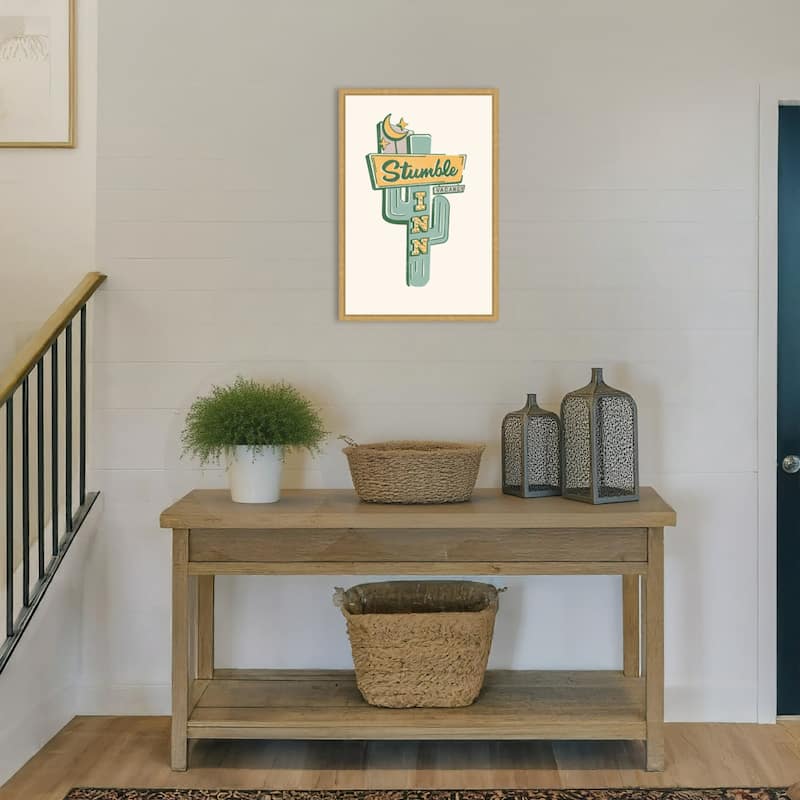Stumble Inn Roadside Motel Art by The Whiskey Ginger Framed Canvas Wall Art Print - Sylvie Bright Gold
