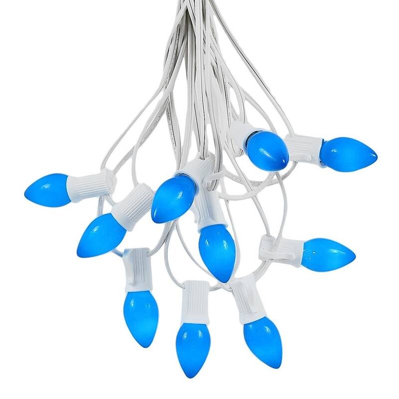 25 Foot C7 Ceramic Christmas Light Set, Hanging String Lights, White Wire