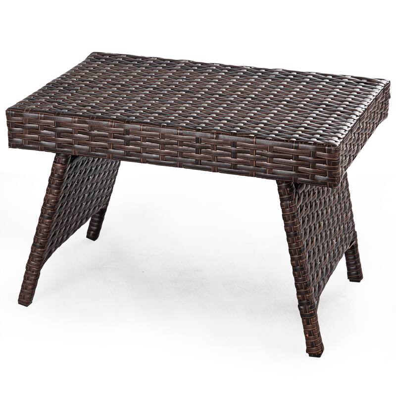 Outdoor Wicker Table Patio Rattan Folding Coffee Table Side Table - Brown
