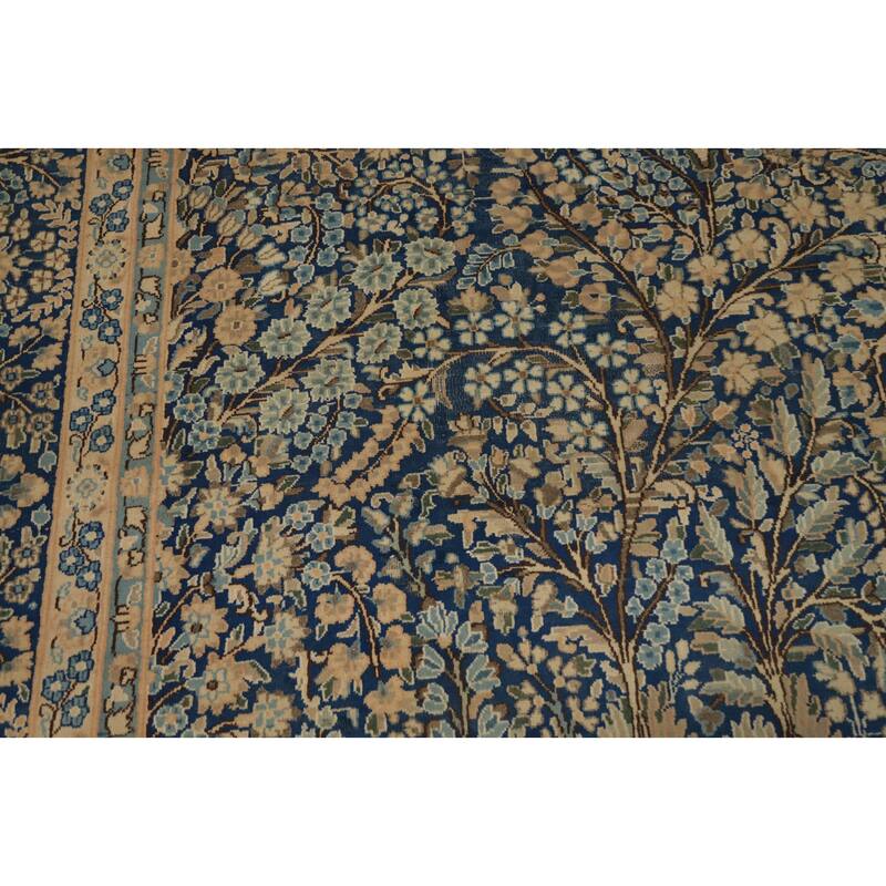 Hand Knotted Oriental 100% Wool Carpet Traditional All-Over Navy Blue & Blues Kerman Area Rug - 12' 10'' X 9' 9''