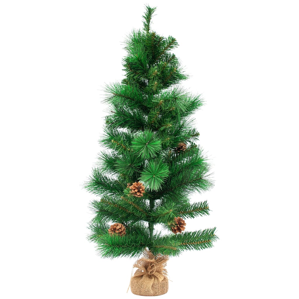 39" Mixed Pine and Pine Cones Artificial Christmas Tree in Jute Base - 3'