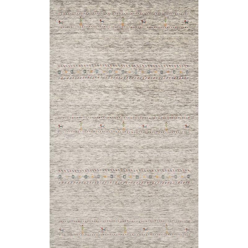 Hand Knotted Oriental 100% Wool Carpet Tribal Animal Pictorial Beige & Ivories Gabbeh Area Rug - 8' 10'' X 5' 11''