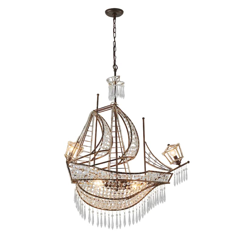 4 Light Golden Bronze Metal Chandelier With Crystal Accents