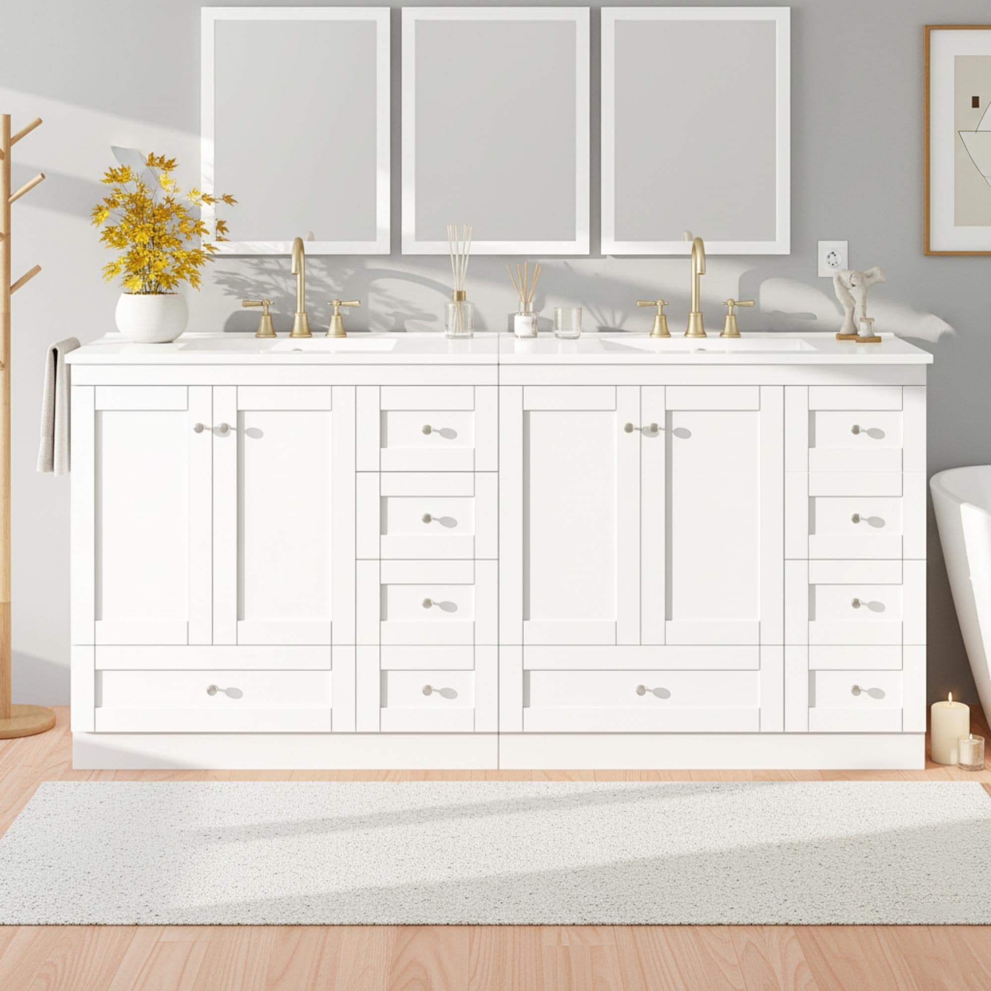 36 72 Inch Modern Bathroom Vanity with Ceramic Sink Soft Close Drawers Storage Cabinet Pearl White Stone Gray