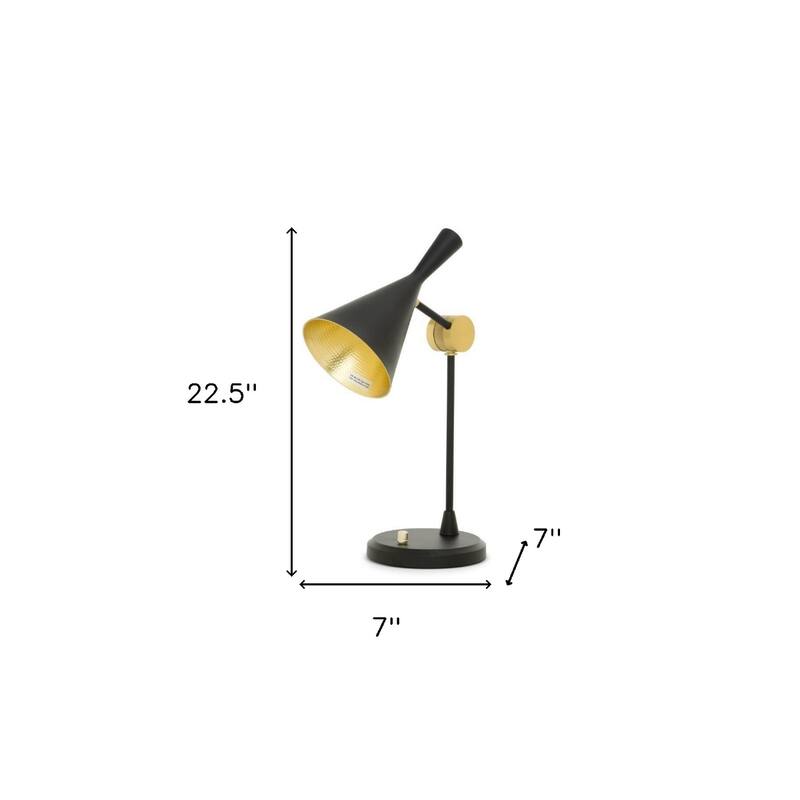 Modern Black and Gold Geometric Desk Table Lamp Set of 2 with Fabric Shade and Rotary Switch - 22.5”H x 7”W x 7”D