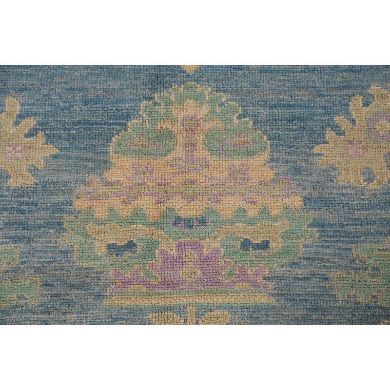 Hand Knotted Oriental 100% Wool Carpet Transitional Floral Navy Blue & Blues Oushak Area Rug - 11' 11'' X 8' 11''