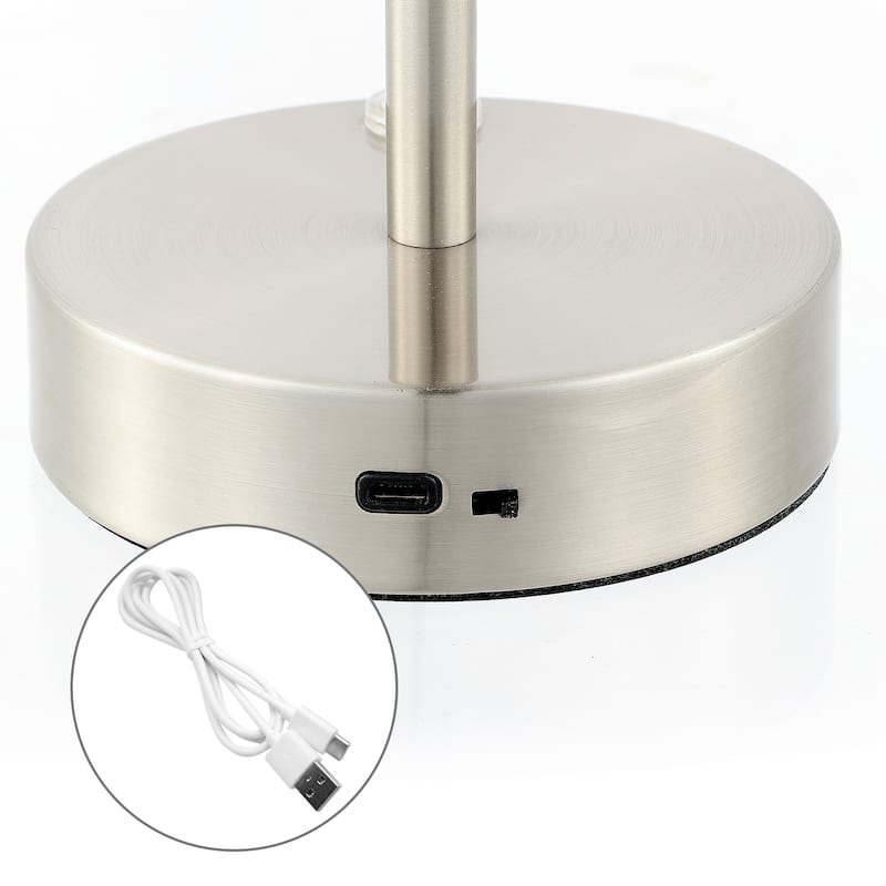 Eli 12.75" Modern Minimalist Iron Wireless Rechargeable Integrated LED Table Lamp, Nickel/White by JONATHAN Y