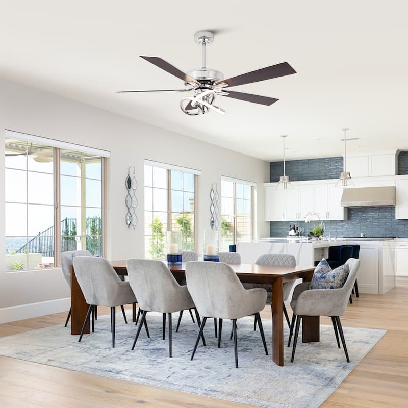 52" Chrome Modern Plywood 5-Blade Ceiling Fan with LED Light and Remote - 52 in. D x 52 in. W x 15.25 in. H