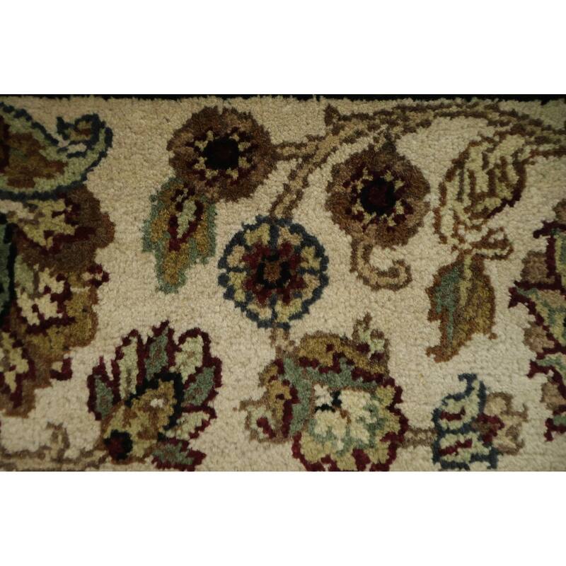 Hand Knotted Oriental 100% Wool Carpet Traditional All-Over Black Agra Area Rug - 9' 2'' X 6' 2''