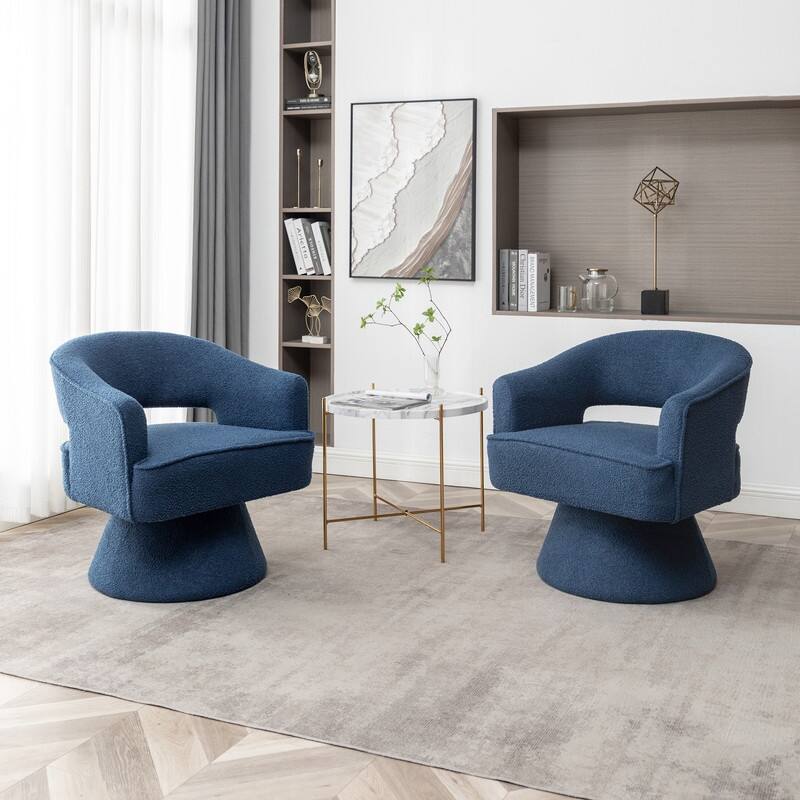 SEYNAR Modern Glam Open Back Velvet Upholstered Round Swivel Accent Arm Barrel Chair for Living Room Set of 2