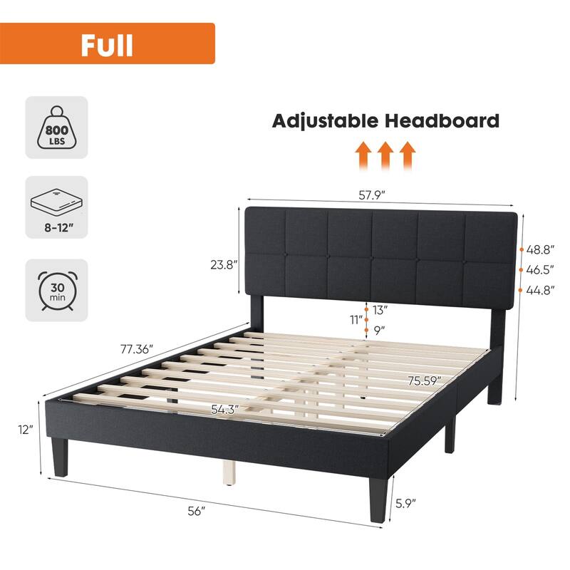 Twin Bed Frame Upholstered Platform with Headboard and Strong Wooden Slats,No Box Spring Needed, Easy Assembly