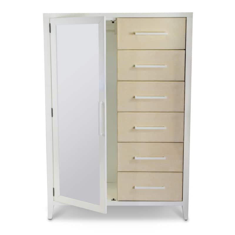 Miramar Woven Mirrored Door Chest Sand and Stark White Finish