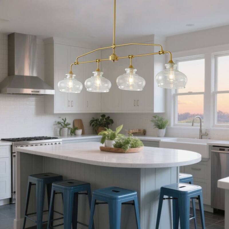 Modern Linear Chandelier Gold Chandeliers Kitchen Island Lighting with Clear Glass Shade - 3 / 4 / 5 Lights