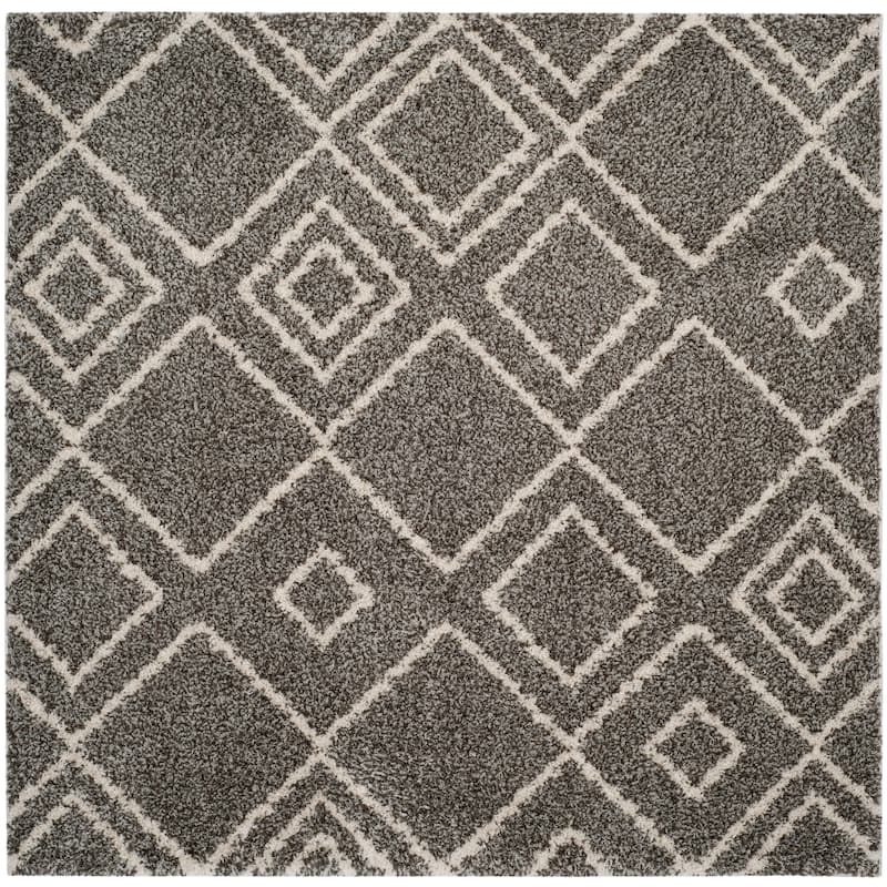 SAFAVIEH Arizona Shag Eyvor 1.2-inch Thick Rug - 6'7" Square - Brown/Ivory