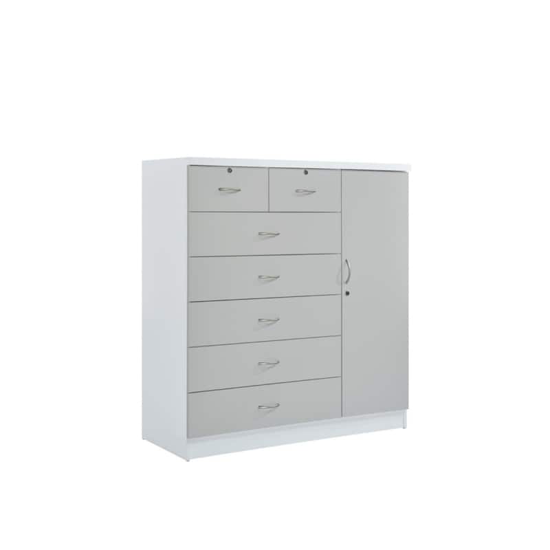 48.25" Gray Rectangular 7-Drawer Chest with Locks and Door