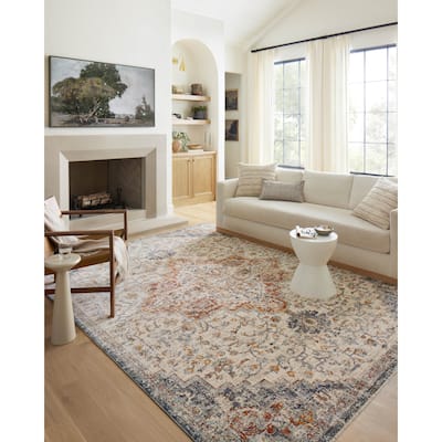 Alexander Home Anniki Distressed Fiesta Medallion Area Rug with Micro Fringe