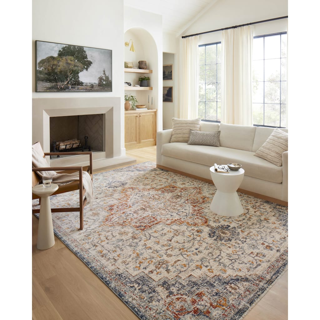 Alexander Home Anniki Distressed Fiesta Medallion Area Rug with Micro Fringe