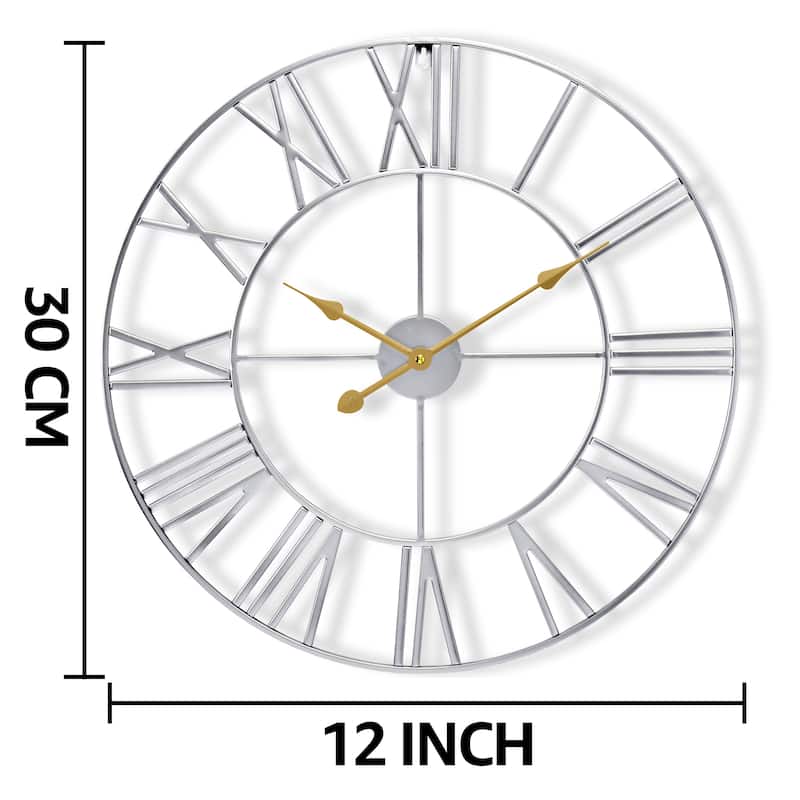 Sorbus Large 12 inch Decorative Round Analog Wall Clock Battery Operated With Roman Numeral