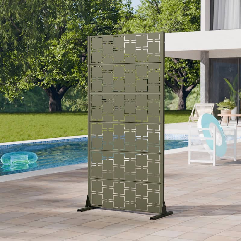 Modern Metal Privacy Screen Outdoor Decorative Partition with Stable Base Hanging Plant-Friendly Panel - 60"H x 30"W
