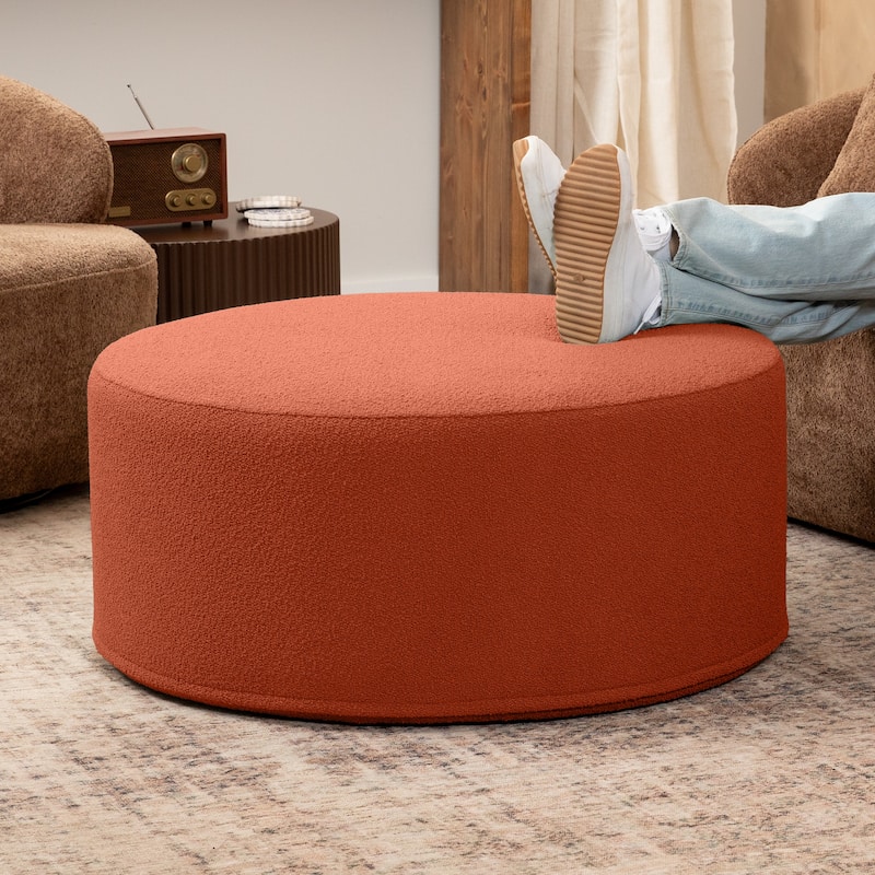 Jaxx Candler Round Couch Ottoman Large Coffee Table & Foot Rest - 36 Inch - Boucle Terra Cota