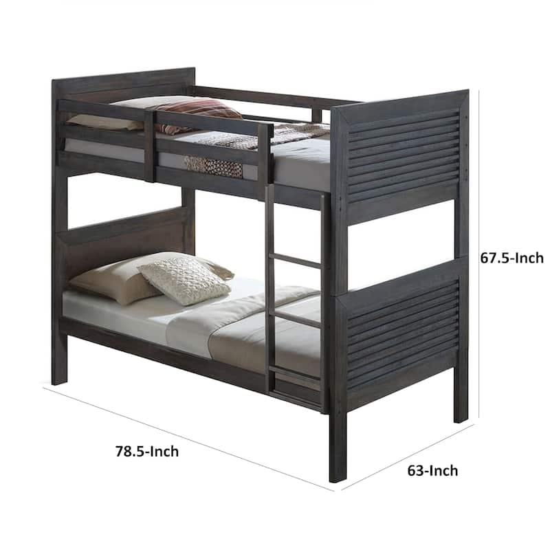 Wexo Twin over Twin Bunk Bed, Charcoal Brown Slat Design and Ladder
