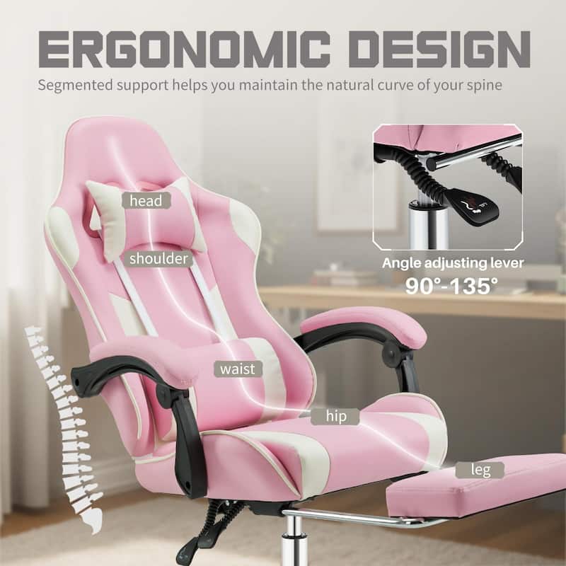 Ergonomic Faux Leather High Back Gaming Chair with Footrest & Linkage Armrests – Black & Gray for Adults