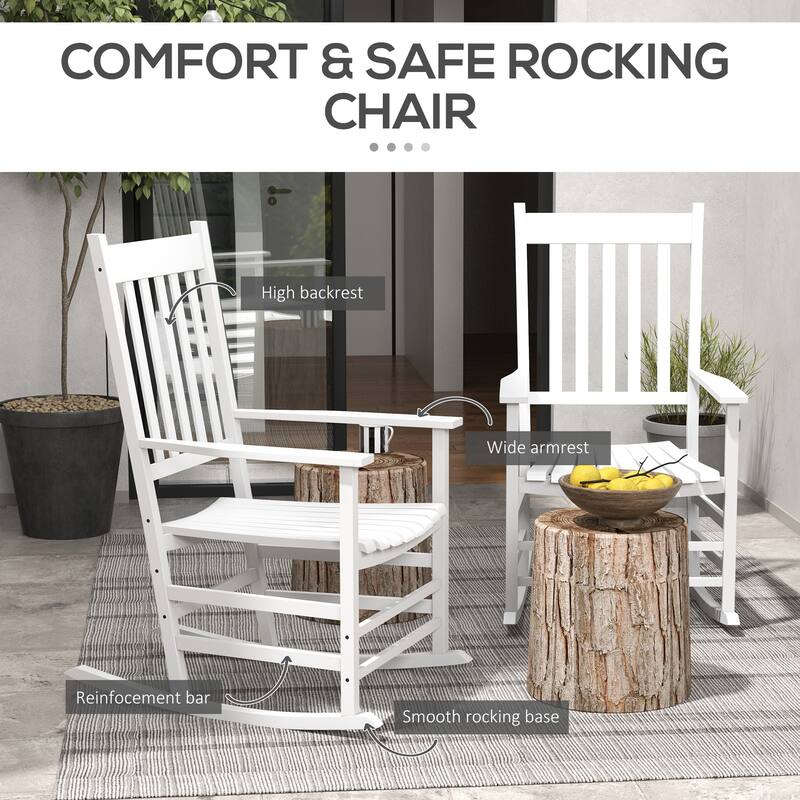 Outsunny 2 PCs Wooden Rocking Chair Set, Outdoor Rocker Chairs with Curved Armrests, High Back