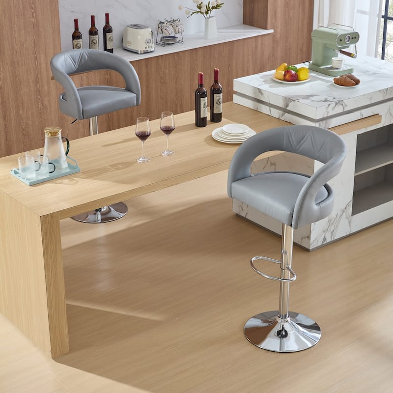 VECELO Set of 2 Rounded Mid-Back Swivel Bar Stools with Adjustable Height 360° Rotation 16" Base with Footrest